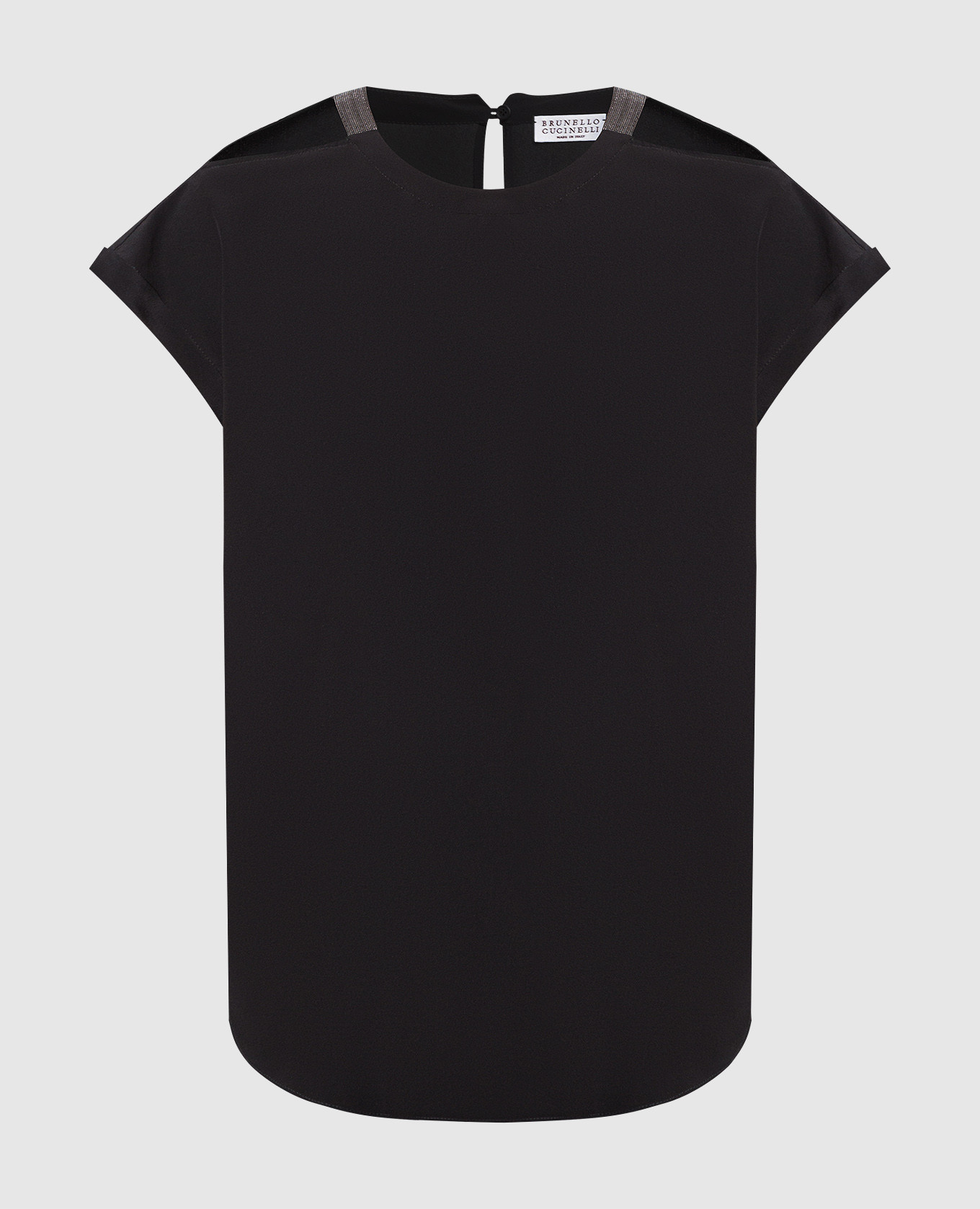 Черная блуза из шелка с эколатунью, Черный, Блузы 
Черная блуза из шелка с эколатунью, Черный, Блузы