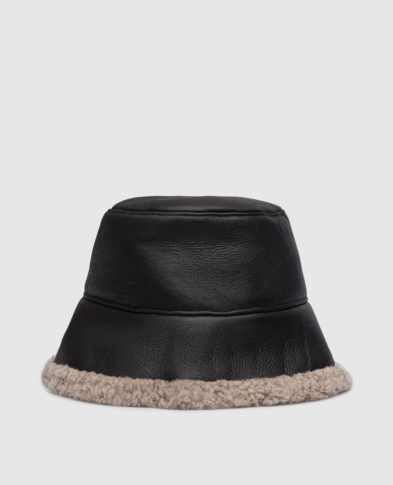 Кожаная черная панама на меху, Черный, Панамы 
Кожаная черная панама на меху, Черный, Панамы