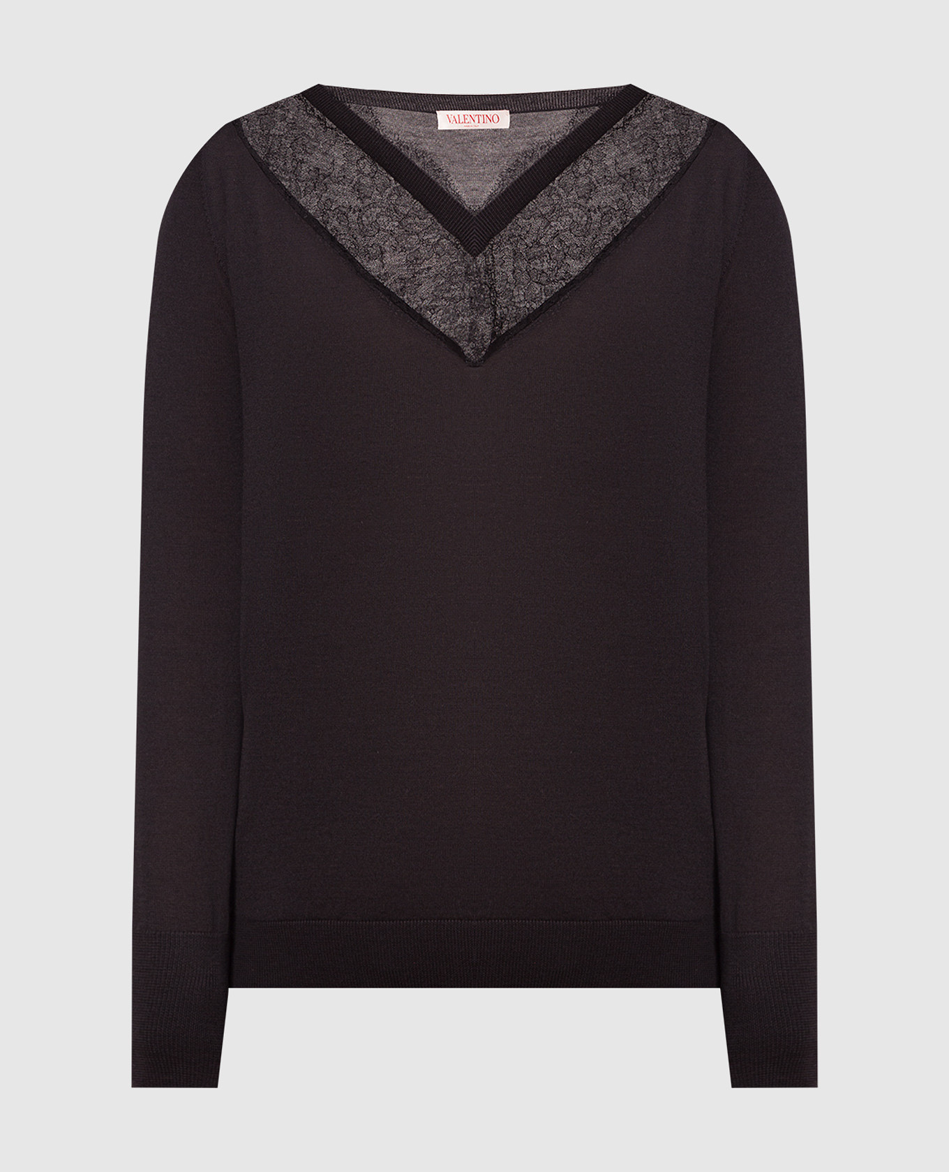 Черный пуловер с кружевом из шерсти и шелка, Пуловеры
Черный пуловер с кружевом из шерсти и шелка, Пуловеры