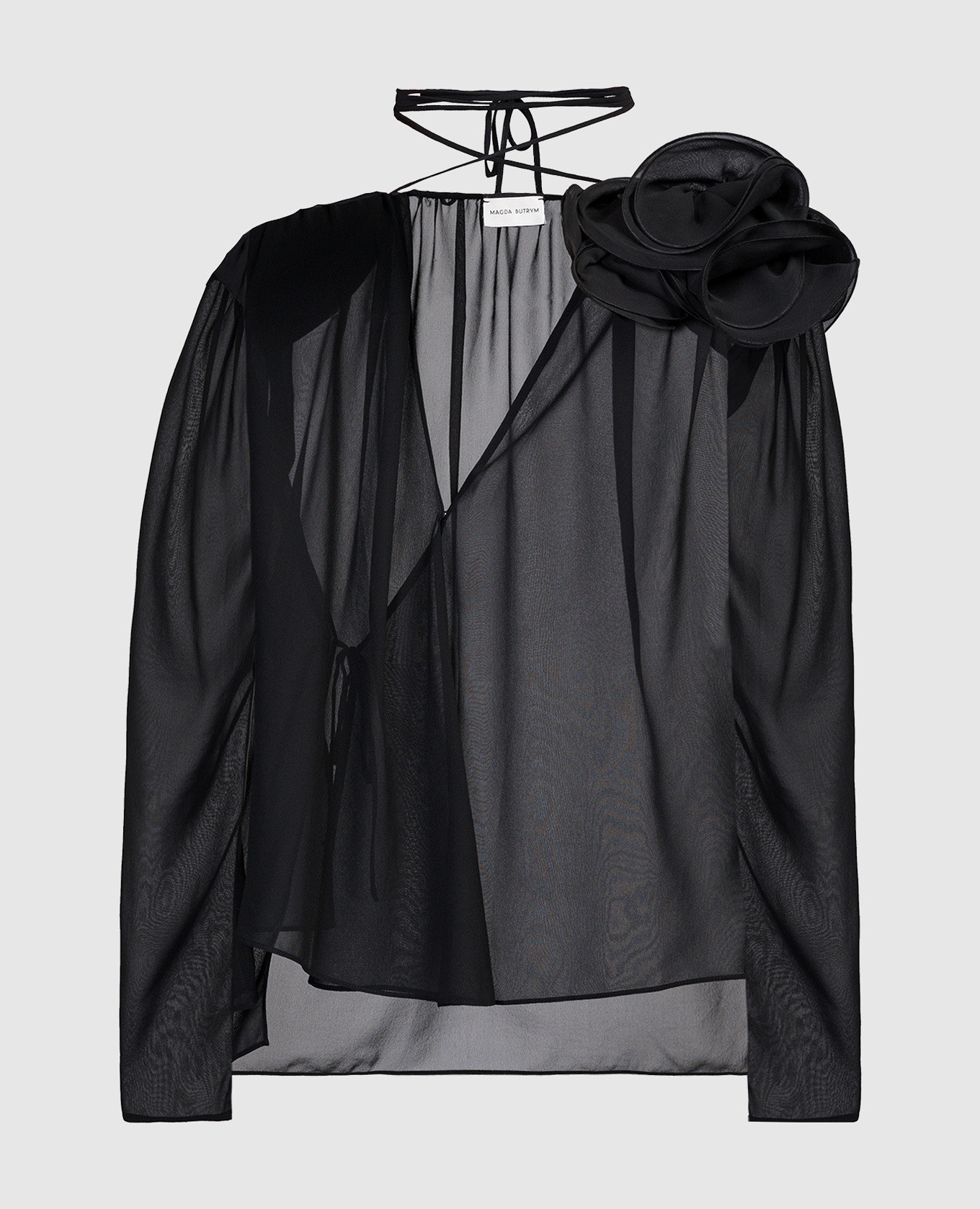 Черная блуза на запах из шелка с акликацией в виде цветов, Черный, Блузы
Черная блуза на запах из шелка с акликацией в виде цветов, Черный, Блузы