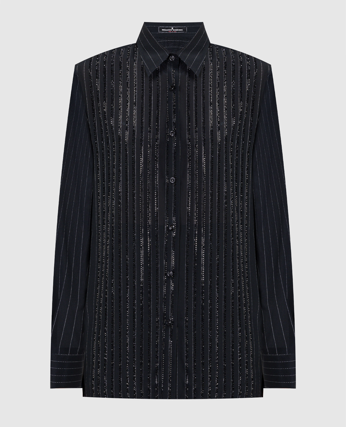 Черная блуза из шелка в полоску с кристаллами., Черный, Блузы
Черная блуза из шелка в полоску с кристаллами., Черный, Блузы