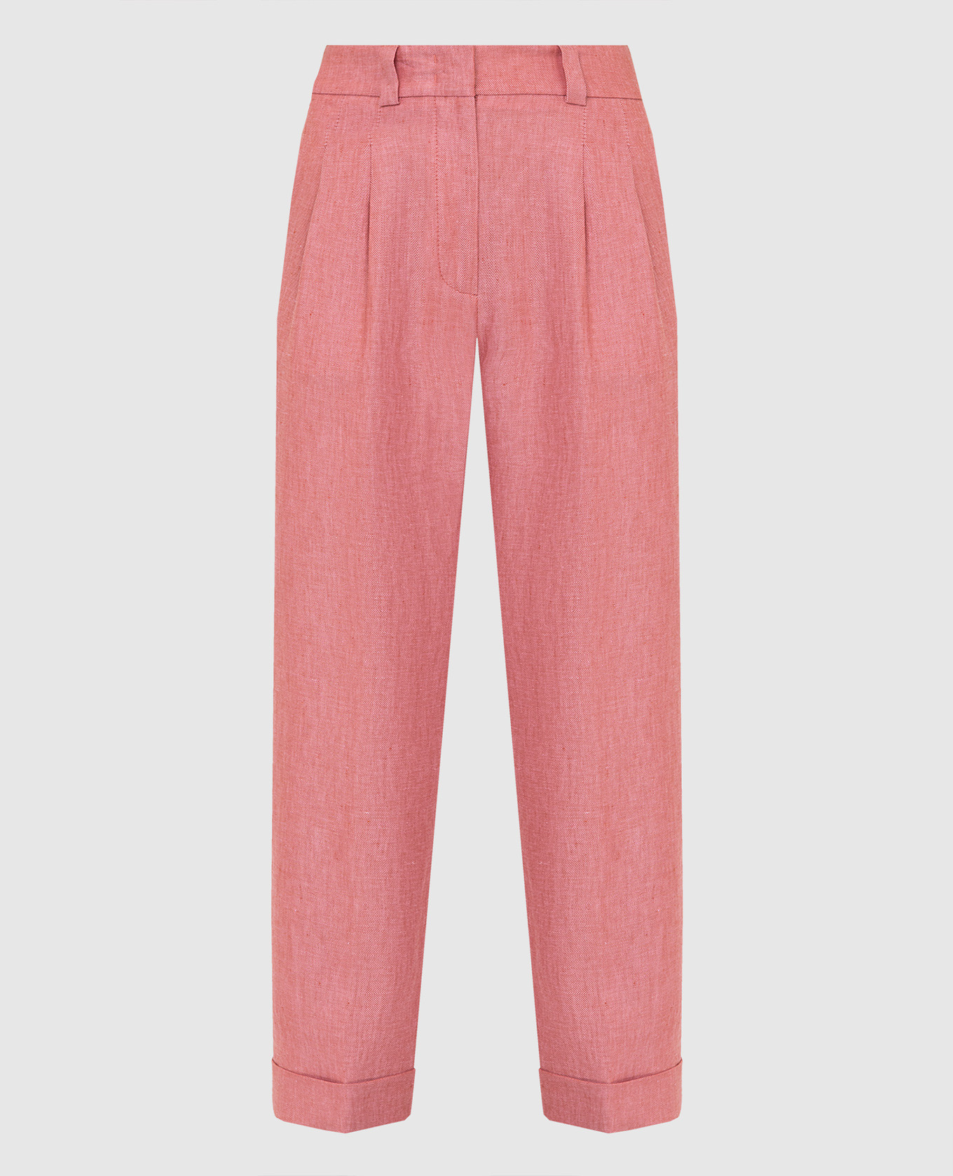 Светло-бордовые льняные слаксы, Бордовый, Прямые брюки 
Светло-бордовые льняные слаксы, Бордовый, Прямые брюки