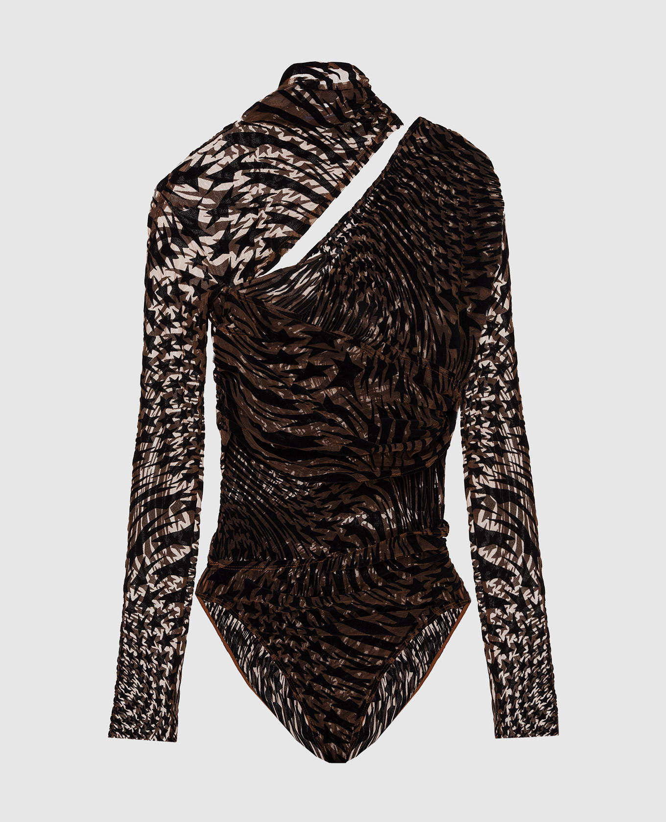 Боди в узор с вырезом, Коричневый, Боди 
Боди в узор с вырезом, Коричневый, Боди