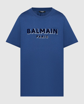 Balmain Голубая футболка с принтом логотипа CH1EG010BB99