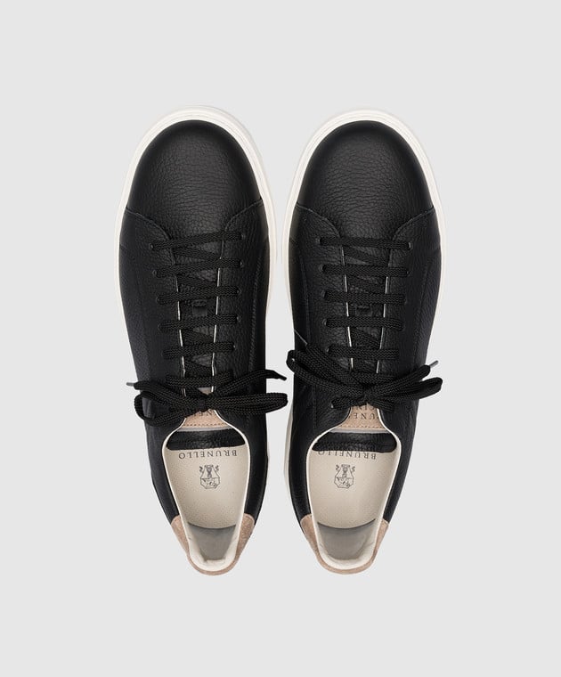 Brunello Cucinelli Black leather sneakers with logo MZUASBJ264 изображение 4