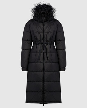 Twinset Чорне стьобане пальто з пір'ям страуса 232TT2241