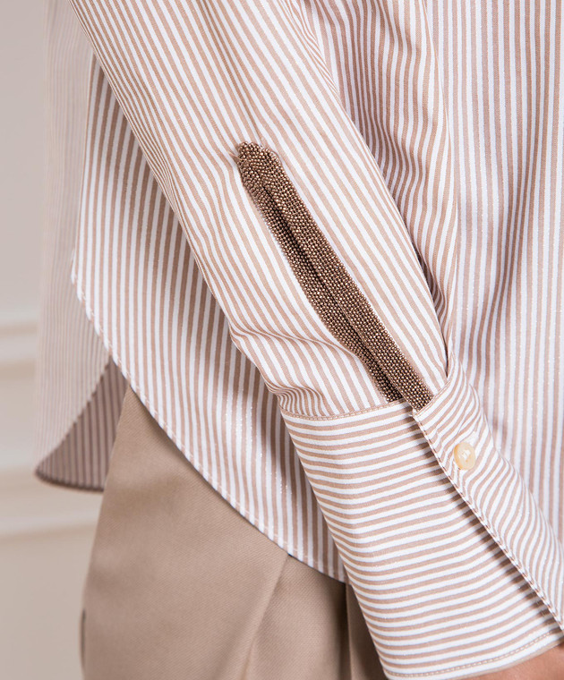 Brunello Cucinelli Brown striped shirt with monil chain MP766ML226 image 5