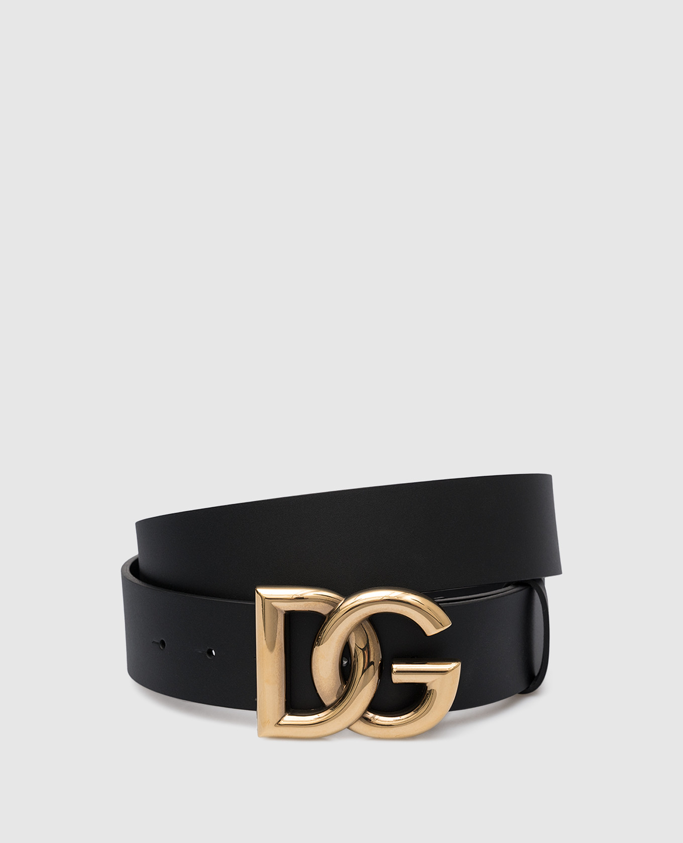 Черный кожаный ремень с логотипом D&G