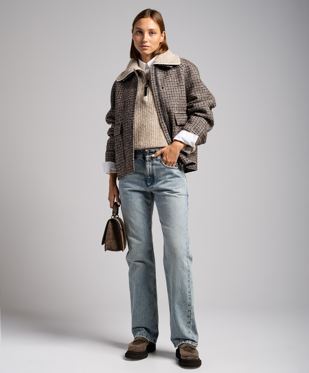 Brunello Cucinelli Бежевый свитер с акцентными швами и люрексом MGL516404 изображение 2