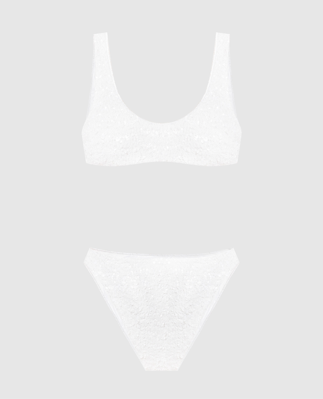 White HS22 Paillettes Sporty Bra 90s Bottom Swimsuit with Sequins