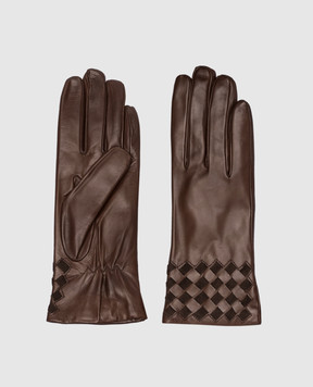Caridei Коричневые кожаные перчатки с плетением 9714