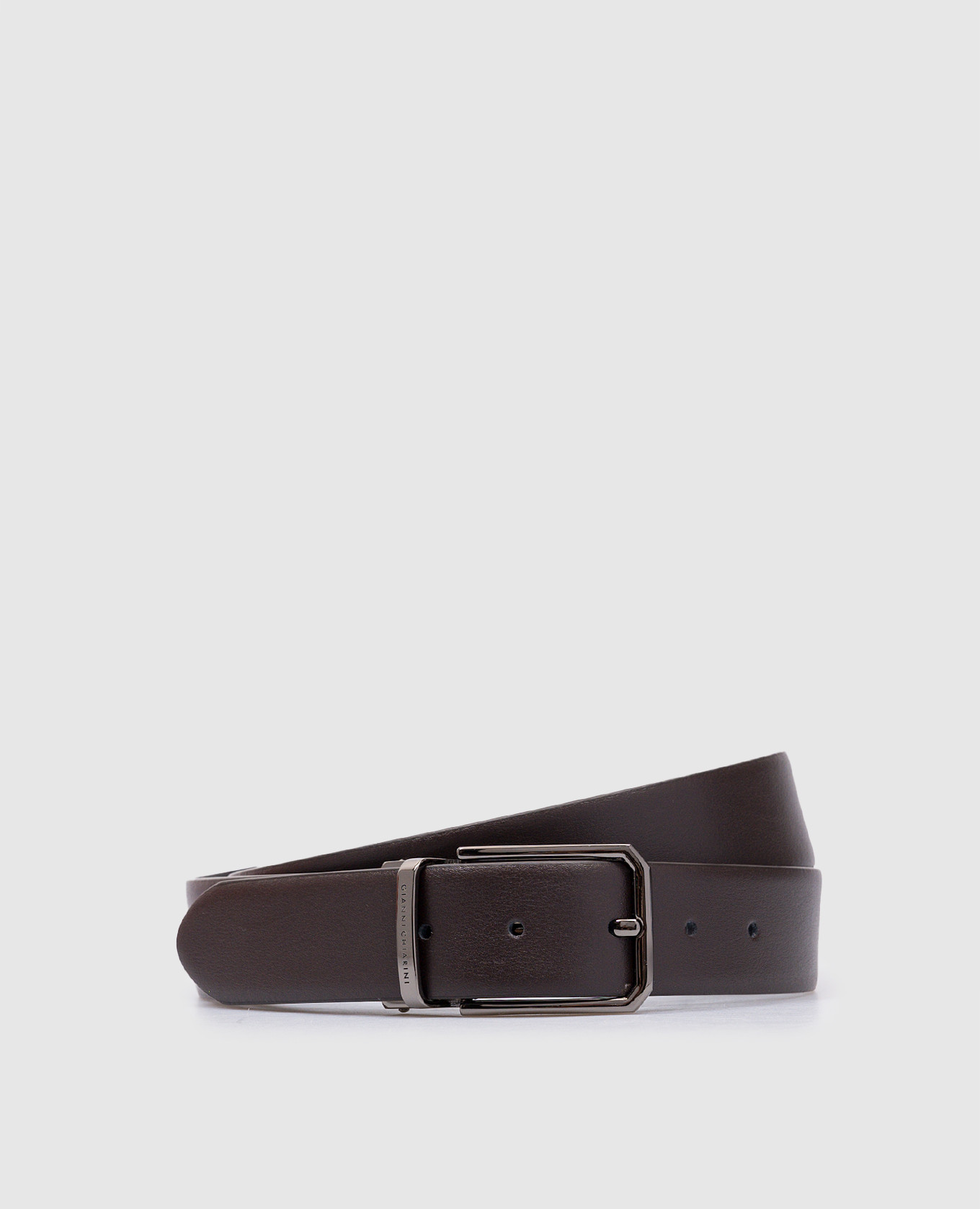 Two-sided leather belt with logo engraving