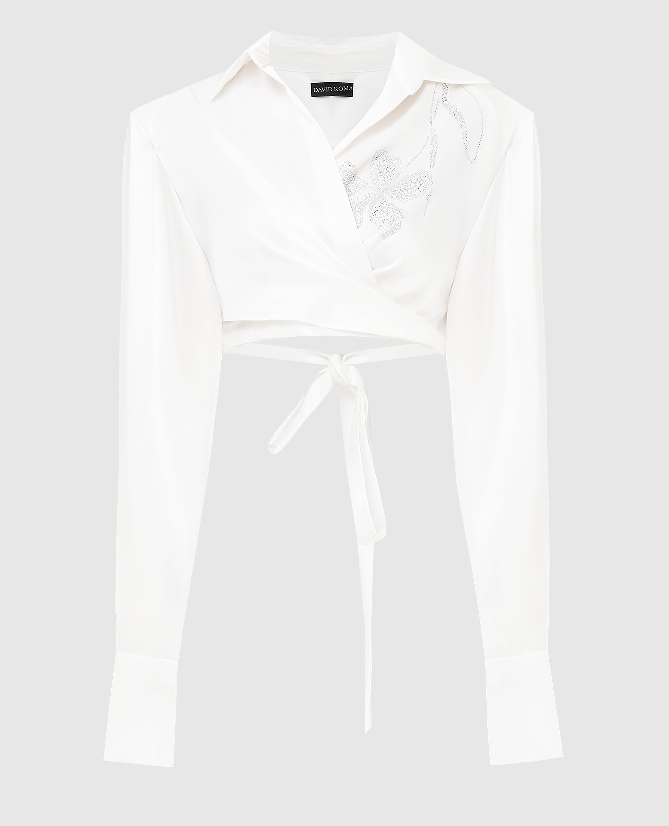 Белая блуза на запах с узором Crystal Flower