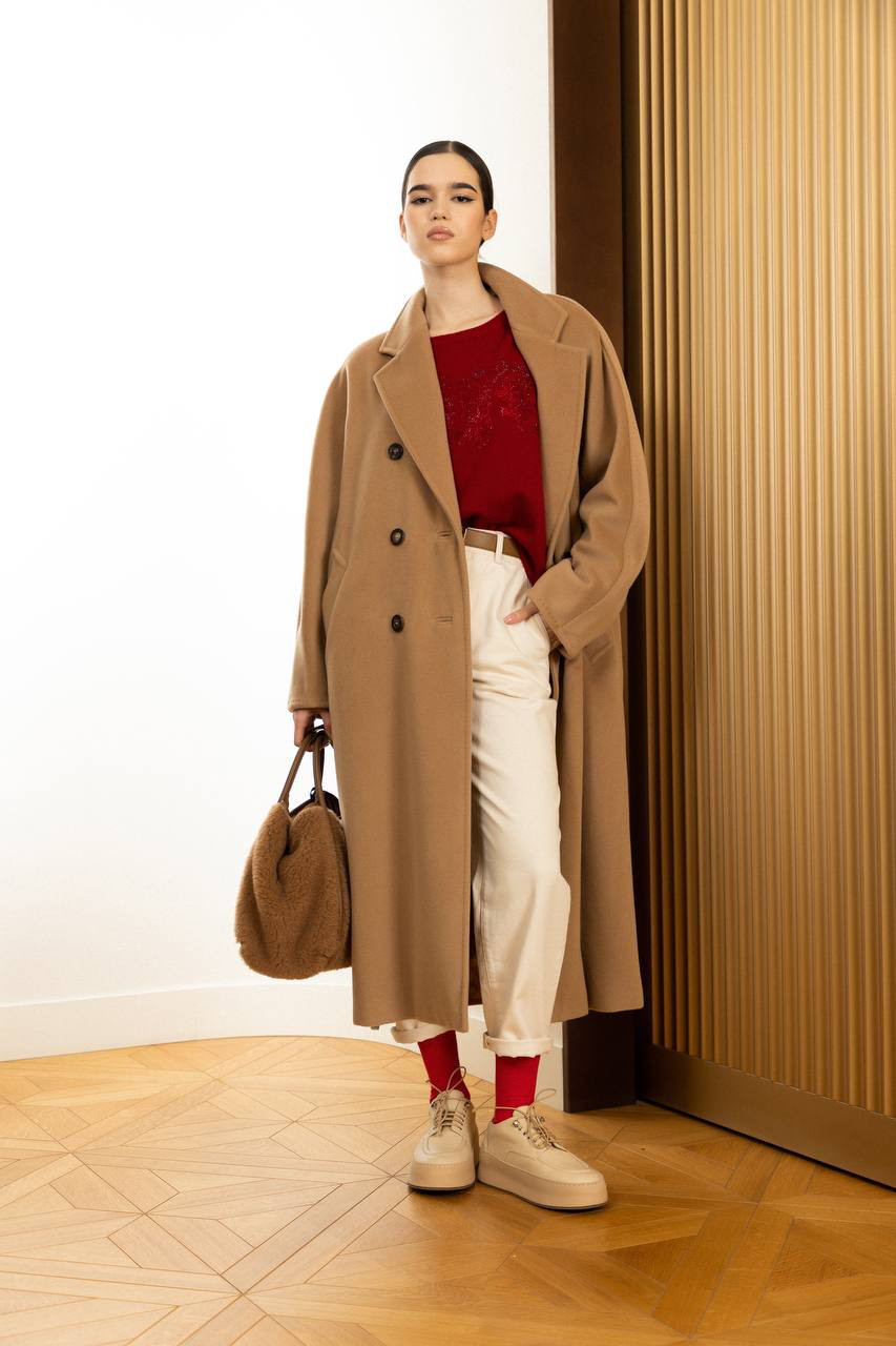 Max Mara Светло-коричневое двубортное пальто Madame из шерсти и кашемира MADAME изображение 6