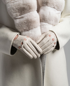 Sermoneta Gloves Бежевые кожаные перчатки с перфорацией AD