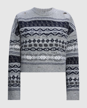 Juun.j Сірий светр з проріхами в жакардовий візерунок JW3X51W04