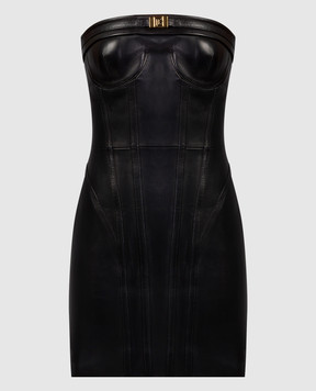 Balmain Чорна шкіряна сукня-бюстьє BF0R1165LC62