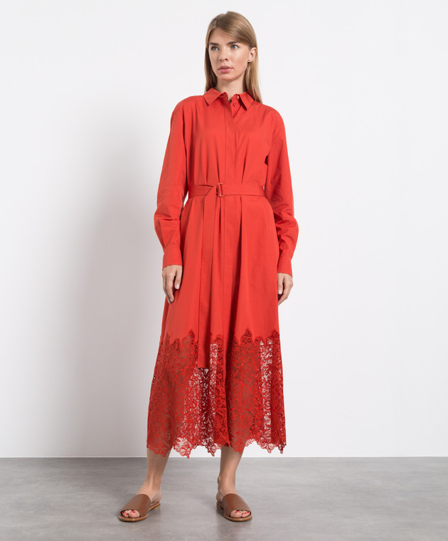 Loro Piana Червона сукня-сорочка міді Carola з мереживом FAM0878 зображення 2