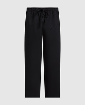 Off-White Черные брюки из шерсти с вышивкой логотипа в тон OMCJ022F22FAB001