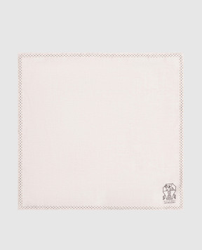 Brunello Cucinelli Бежевый платок-паше из шелка с принтом логотипа. MR8670091