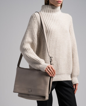 Michael Kors Бежева шкіряна сумка-месенджер з металевим логотипом 31F3PGOM5L237