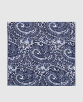 Brunello Cucinelli Синий двухсторонний платок-паше из шелка в узор пейсли. MR8720091