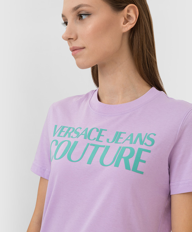 Versace Jeans Couture Бузкова футболка з логотипом 72HAHT02CJ00O зображення 5