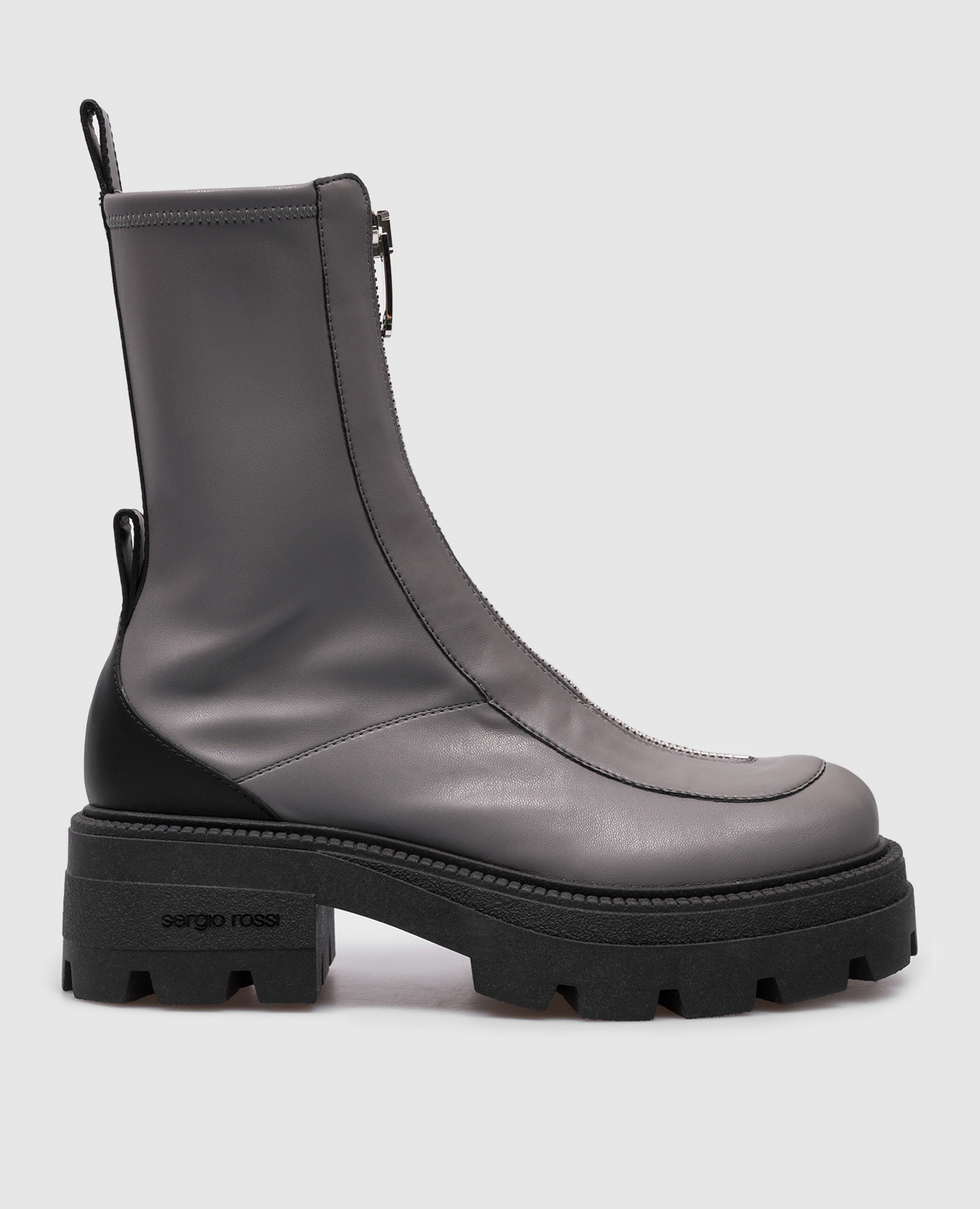 Milla gray leather boots with logo