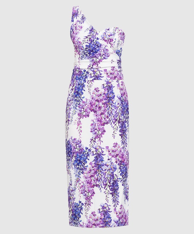 Dolce&Gabbana One-shoulder midi dress with Wisteria print F6N0TTFSIAI