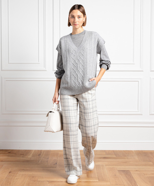 Ballantyne White wool and cashmere trousers with a high-waisted check BLT154QWC09 image 2