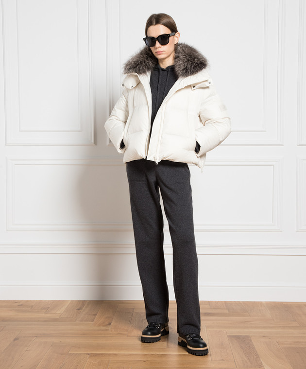 Womens Yves Salomon white Fur-Trim Puffer Jacket with Gloves