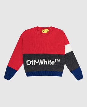 Off-White Детский красный свитер из шерсти с эффектом Color Block OBHE001F22KNI004