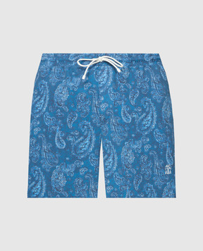 Brunello Cucinelli Синие шорты для плавания в принт пейсли. MW842043