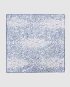 Brunello Cucinelli Синий двухсторонний платок-паше из шелка с узором пейсли. MR8710091