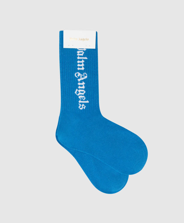 Palm Angels Дитячі сині шкарпетки з логотип принт PBRA005F22KNI001