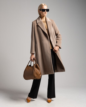 Max Mara Коричневое двубортное пальто Asti из шерсти ASTI
