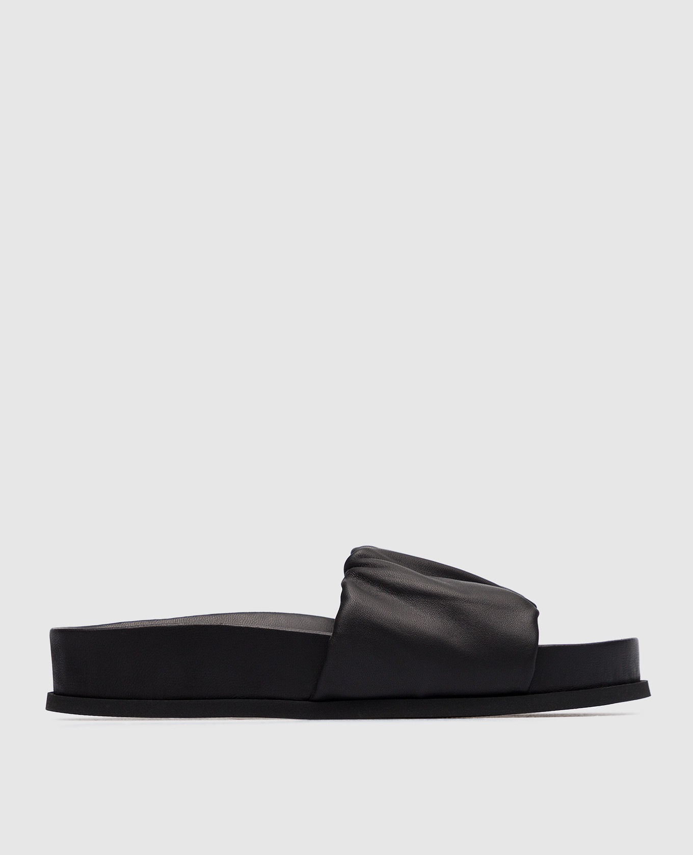 Marcella Black Leather Draped Slippers