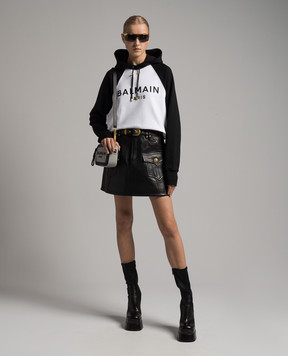 Balmain Чорне худі з контрастним принтом логотипа CF1JP034BB02