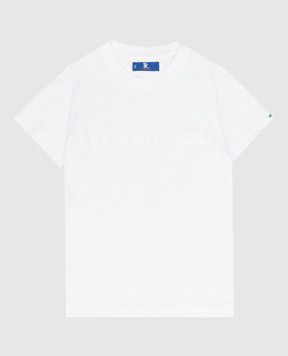 Stefano Ricci Детская белая футболка с вышивкой логотипа YNH0400330803