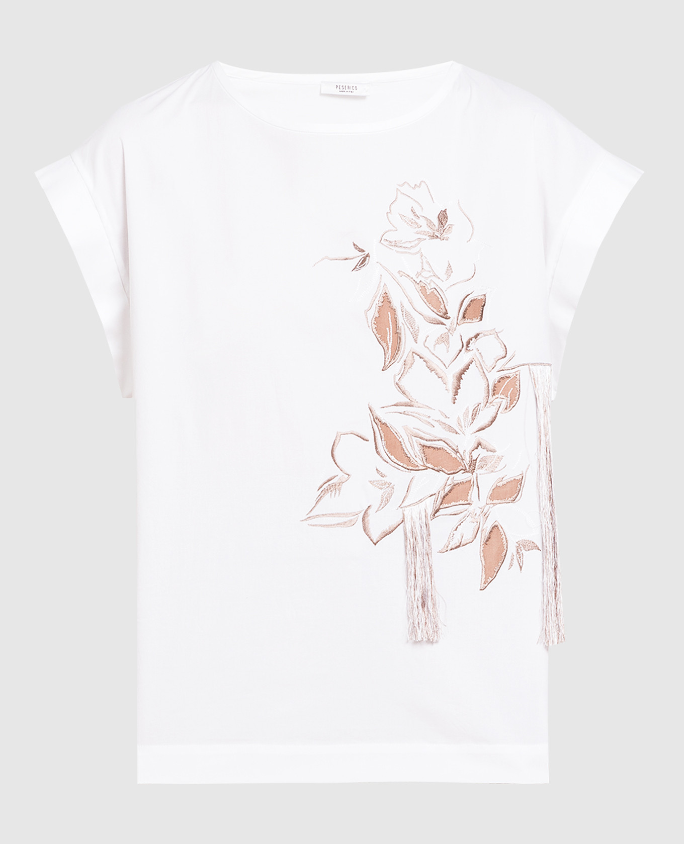 

Белая футболка с вышивкой и бахромой, Белый, Футболки