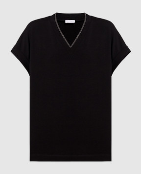 Brunello Cucinelli Черная футболка с цепочкой мониль M0T18BD222