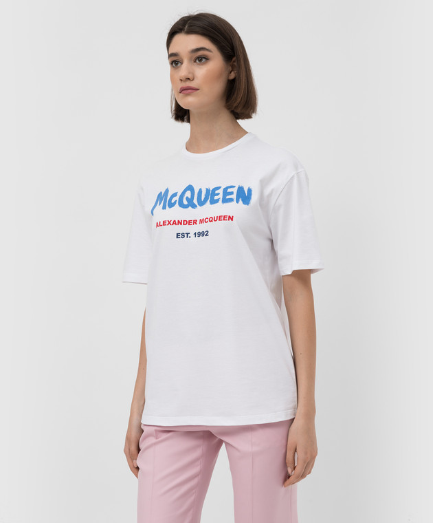 Alexander McQueen Біла футболка з принтом логотипу 659729QZAD3 зображення 3