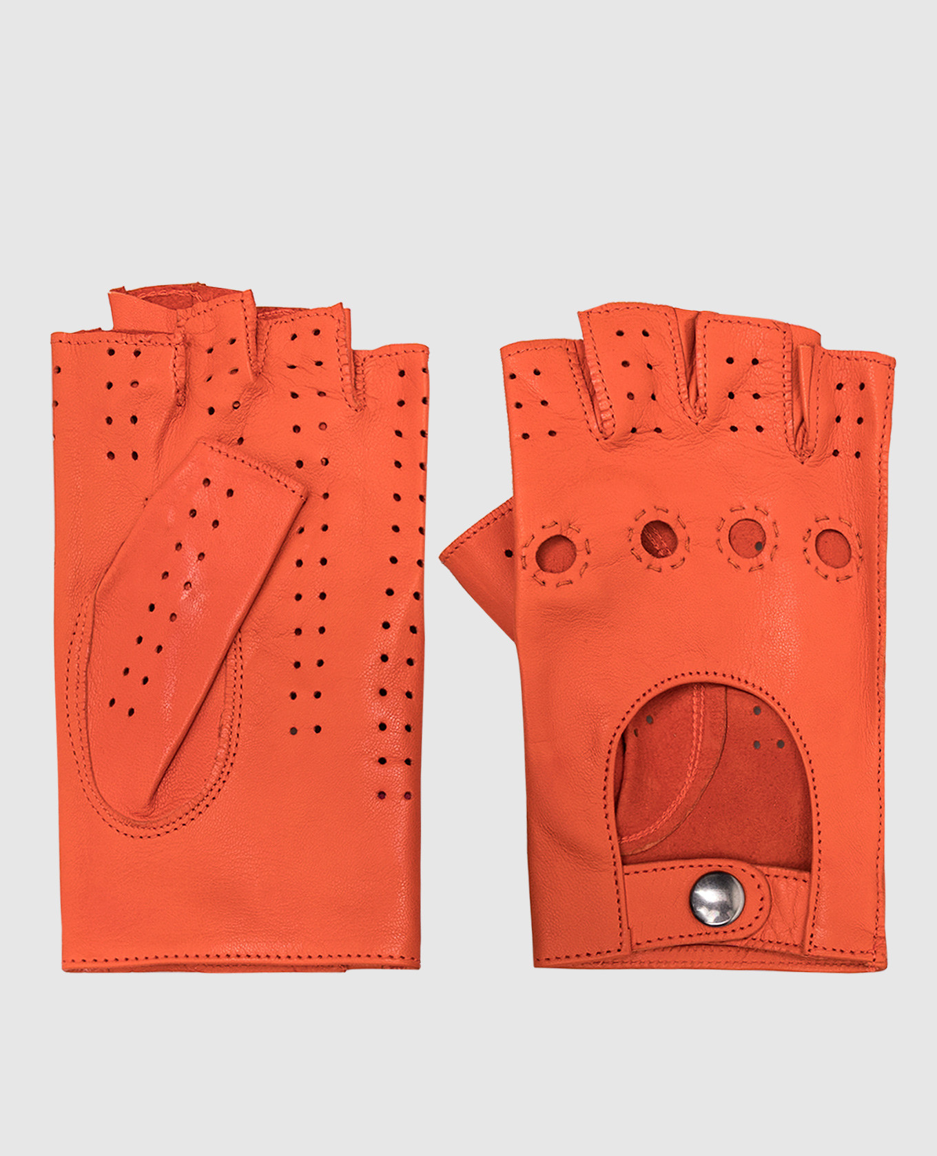 Оранжевые кожаные перчатки-митенки
