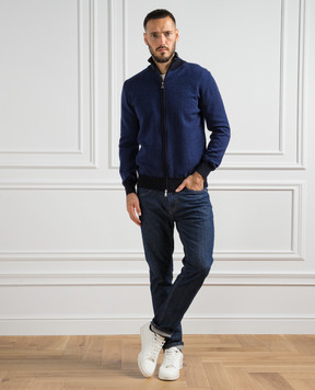 Cashmere&Whiskey Синій кардиган з вовни і кашеміру 10928