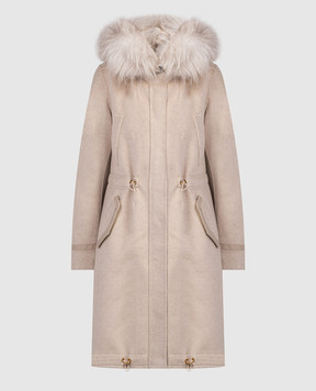 Be Florence Бежевое пальто из кашемира с мехом лисы LUX232