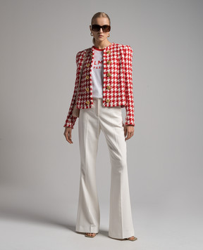 Balmain Червоний твідовий жакет у гусячу лапку CF1SK450XG85