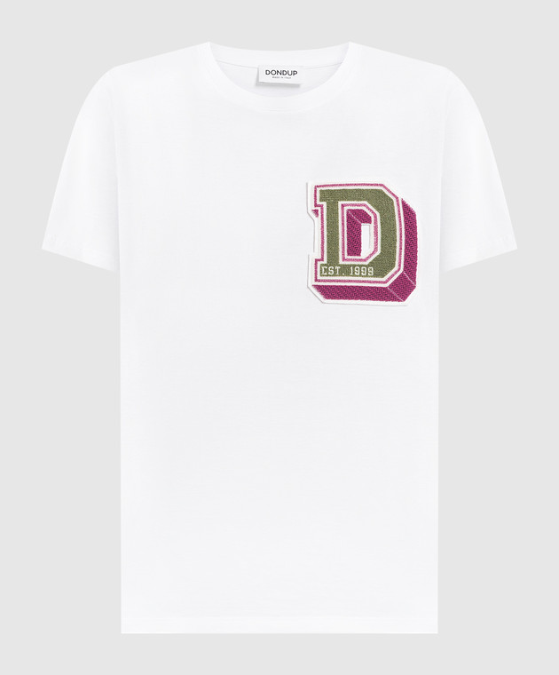 Dondup White t-shirt with logo patch S746JF0271DFS9