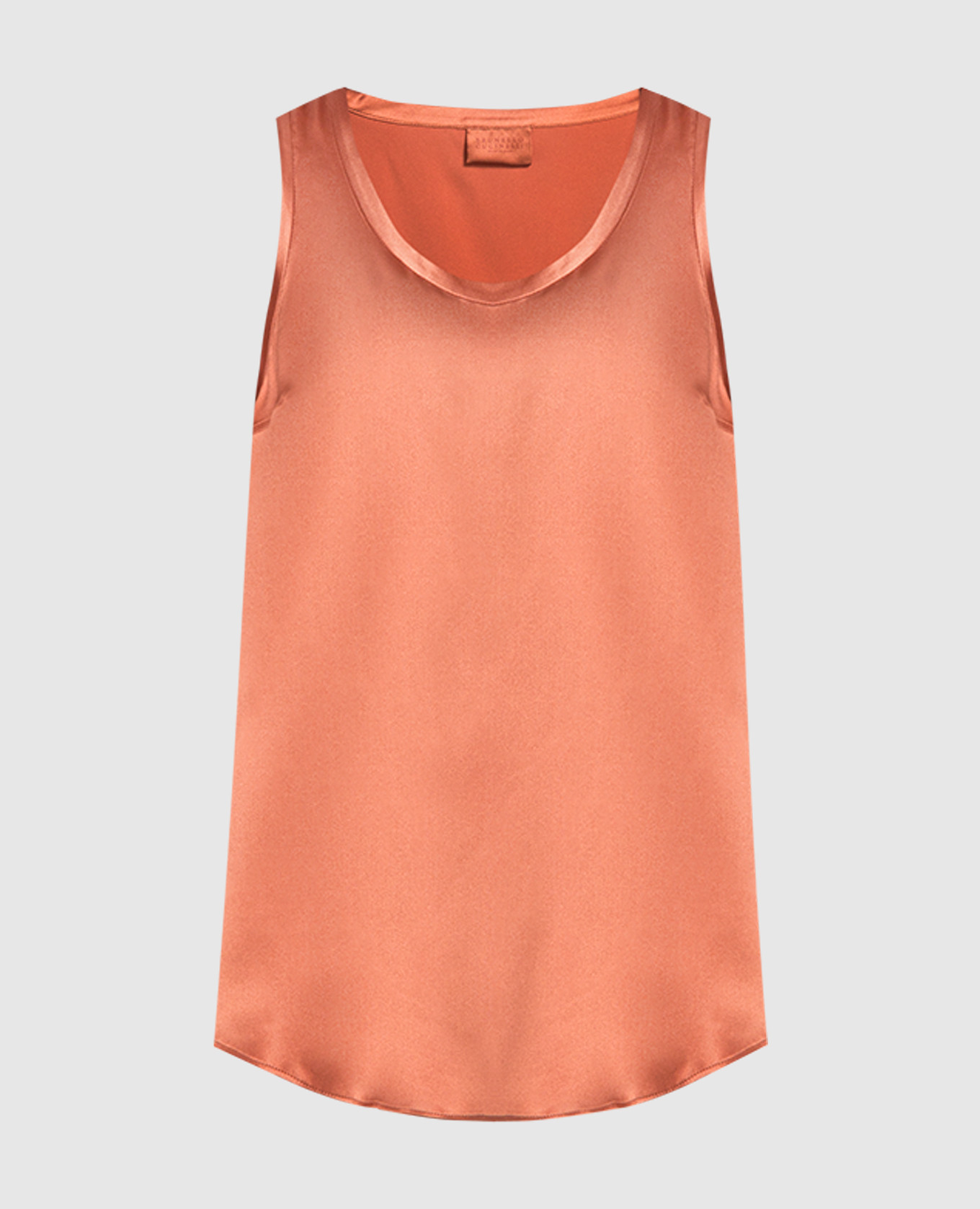 Terracotta top in silk with scalloped hem