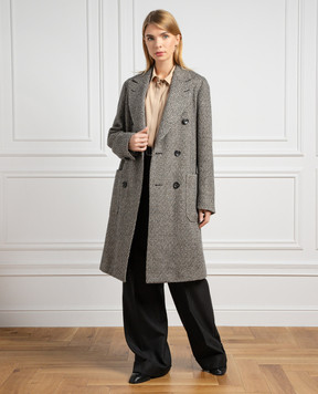 Loro Piana Серое двубортное пальто из льна и кашемира в узор FAN1335