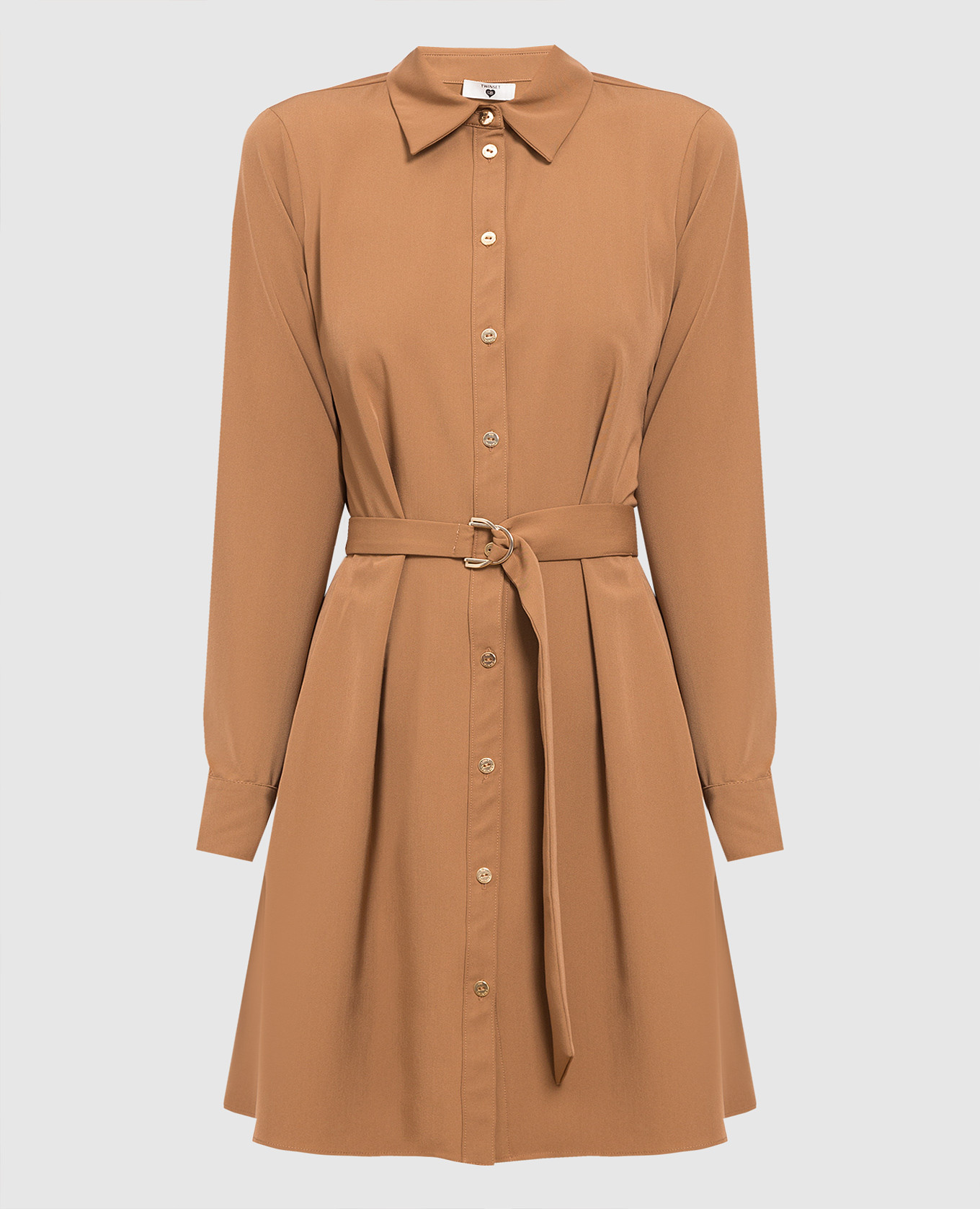 

Светло-коричневое платье-рубашка с драпировкой, Коричневый, Повседневные платья